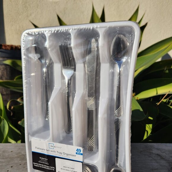 NEW 49 Piece stainless steel Flatware set with Tray spoons forks knives - Picture 9 of 10